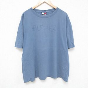 XL/古着 トミーヒルフィガー TOMMY HILFIGER 半袖 ブランド Tシャツ メンズ 90s ビッグロゴ 大きいサイズ コットン クルーネック 青系