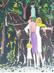 【都屋】2　ジャン・ピエール・カシニョール「立ち話」画寸法 約49cm×約38cm 馬 女性 リトグラフ