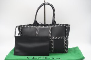 ☆安心の３大保証☆ ABランク ≪BOTTEGA VENETA ボッテガ ヴェネタ/トートバッグ≫ 652867 マキシイントレチャート アルコ ブラック シルバ