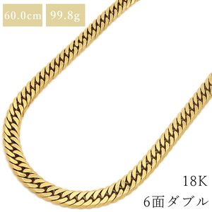 喜平 ネックレス K18 18金 60cm 99.8g 6面 ダブル Ｗ K18YG ゴールド 造幣局検定マーク ※ショッピングローン対応していません。 中古