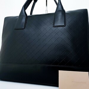 1円■超美品■現行近 最高級ライン BOTTEGA VENETA ボッテガ 自立 エンボス加工 トートバッグ ビジネス メンズ レザー ブラック 黒 