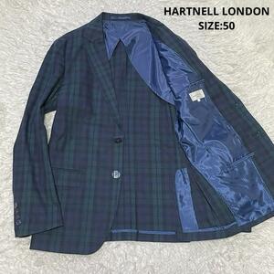 大きいサイズ HARTNELL LONDON ハートネル ロンドン ブラックウォッチ チェック テーラードジャケット 日本製 50 緑×紺 メンズ パーティ