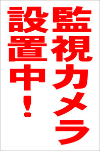 シンプル縦型看板「監視カメラ設置中(赤）」【防犯・防災】屋外可