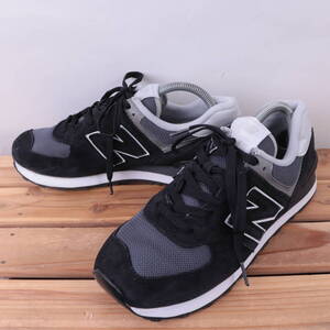 z6222【574】ニューバランス US8.5 26.5cm/黒 ブラック グレー 白 newbalance メンズ スニーカー 中古