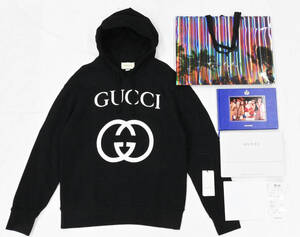 R291★良品 GUCCI グッチ インターロッキング G ロゴプリント フーデッド スウェット パーカー プルオーバー XL 黒 475374 クリーニング済