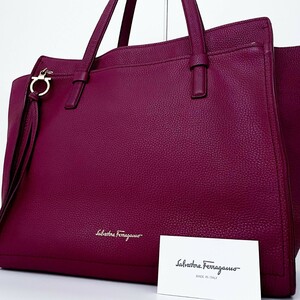 1円■超美品■定価25万■入手困難色■Salvatore Ferragamo フェラガモ エイミー トートバッグ ビジネス A4 メンズ レディース バーガンディ