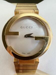 ●▼【9/17電池交換済 稼働品】GUCCI グッチ 133.5 インターロッキング 腕時計 シェル文字盤 ゴールドカラー GG ブレスウォッチ レディース