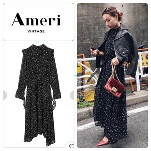 AMERI アメリ POWER SHOULDER FRILL DRESS ワンピース　星柄　19713