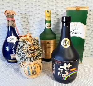 本場泡盛 (八重泉 720ml/43度)(シーサー陶器 540ml/43度)+黒糖焼酎 (浜千島 720ml/38度)(希少★瀬戸の灘 せとのなだ 720ml/40度) 4本セット