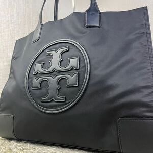 1円■美品■Tory Burch トリーバーチ エラ キャンバス ロゴ トートバッグ ビジネス 大容量 A4可 レディース メンズ レザー ブラック 黒