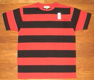 新品 MATTSONS CUSHMAN クッシュマン ヘビーコットン生地 囚人 極太 ボーダー柄 半袖 Tシャツ (Lサイズ/黒×赤) プリズナー ホットロッド