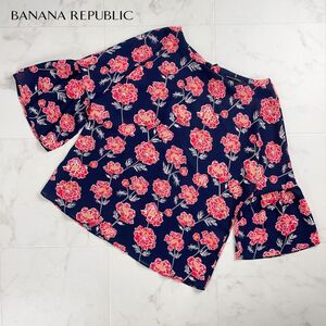 美品 Banana Republic バナナリパブリック 花柄シフォンブラウス トップス レディース 紺 赤 サイズM*RC1080