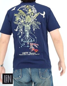 黒菟華 100Wの花半袖Tシャツ◆LIN ネイビーLサイズ AL-759066 兎 うさぎ 和柄 和風 ユニセックス