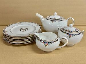 1円〜WEDGWOOD ウェッジウッド オズボーン ティーポット＆シュガーポット＆クリーマー 3点 セット 、大ソーサー6客　 花柄　【0108A8】