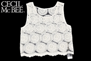 S2355★送料無料★新品★CECIL McBEE セシルマクビー★花柄 刺繍 シースルー ノースリーブ シャツ Ｍ