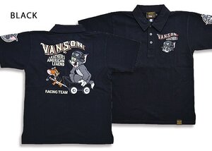 vanson×TOM＆JERRYコラボ 天竺半袖ポロシャツ◆vanson ブラックLサイズ TJV-2211 バンソン ヴァンソン トムとジェリー 刺繍