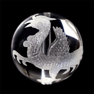 手彫り 朱雀 天然水晶 ビーズ 鳳凰 四神獣【粒売り】 約12mm 1個 〔I51-12m〕