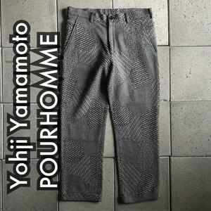 2010AW【Yohji Yamamoto POURHOMME ヨウジヤマモト プールオム】総柄 パッチワーク デザイン パンツ 3 グレー