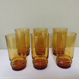 kydgt 【ADERIA GLASS】 昭和レトロ アデリア ガラスコップ グラス 6個セット 飴色 琥珀色 【中古品】