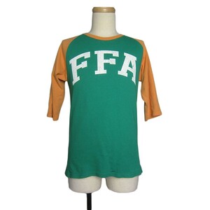 tシャツ 五分袖 リメイク プリントTシャツ FFA ラグランスリーブ サイズS位 古着