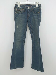 ◇ TRUE RELIGION トゥルーレリジョン ダメージ加工 フレア デニム パンツ ジーンズ サイズ 24 ネイビー系 レディース P