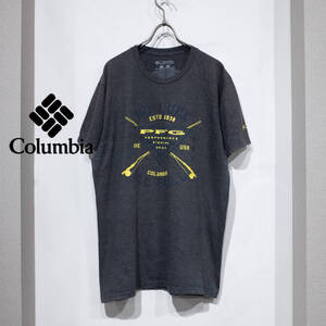 M / Columbia PFG コロンビア コットンポリ 半袖 Tシャツ 前面 グラフィック TEE デザイン プリント グレー 古着 アウトドア イエロー