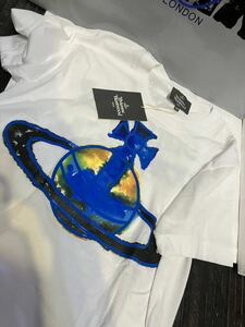 送料込●新品● Vivienne Westwood 半袖Tシャツ44 白B 日本製 青プリントオーブ コットン100% ヴィヴィアンウエストウッド ビビアン