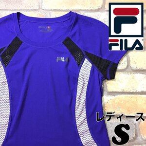 SD10-827★USA買付商品★バイオレット★【FILA フィラ】メッシュ切替 ストレッチ 半袖 Tシャツ【レディース S】ランニング スポーツ 古着