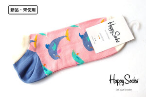 送料無料★新品｜未使用｜ハッピーソックス｜happy socks｜ショート丈スニーカーソックス｜ドルフィン柄ソックス｜ピンク｜10124020