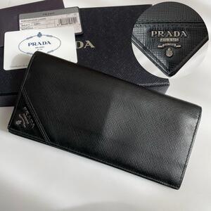 【美品★付属品完備】PRADA プラダ メンズ 長財布 二つ折り サフィアーノレザー 三角ロゴ 黒 ブラック 2MV836