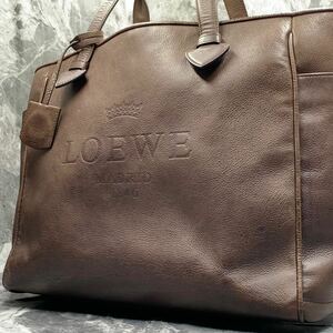 1円【美品】LOEWE ロエベ ヘリテージ メンズ トートバッグ ビジネスバッグ ショルダー 肩掛け ロゴ型押し レザー ダークブラウン A4収納