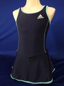 ka_4322s ★定形外 配送★ ADIDAS アディダス 光沢 ネイビー 水色パイピング ショートパンツ ミニスカート 競泳水着 140(S)