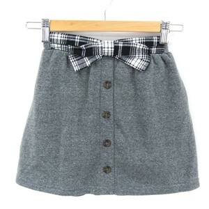 ウエストチェックリボン 前開きスカート レギンス 女の子用 120サイズ 黒白グレー キッズ 子供服 Kids+G