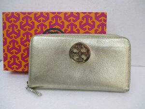 トリーバーチ　ラウンドファスナー　長財布　TORY　BURCH　レザー　ゴールドカラー