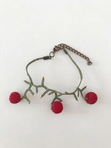 オヤ ブレスレット 手編み トルコ 伝統手芸 アクセサリー ハンドメイド イーネオヤ レッド ベリー 1点もの