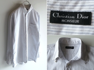 希少 ビンテージ Christian Dior MONSIEUR クリスチャンディオール ムッシュ オム コットン ストライプ柄 タブカラー シャツ ネコポス対応