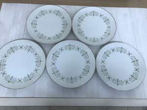 廃盤品ノリタケ Noritake プレート 花柄 昭和レトロ 洋食器 取り皿　5枚セット　金縁　お皿　20.5センチ　月桂樹N印　当時物　小花柄