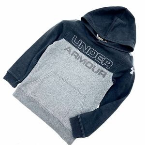 ■アンダーアーマー UNDER ARMOUR 【グレー ブラック】スウェットパーカー キッズ 子供用 YMD 140cm相当 【スポーツウェア】■BG4