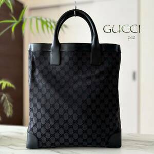 超美品 GUCCI グッチ GG柄 レザーハンドバッグ＊レディース メンズ 本革 牛革 ブラック 黒 トート ビジネス 通勤 A4