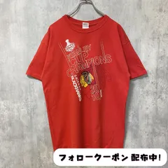 古着 used　GILDAN　ギルダン　Reebok　シカゴブラックホークス　半袖プリントTシャツ　赤　アイスホッケー　レトロ