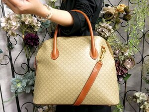 超美品●CELINE セリーヌ●マカダム●PVC カーフ レザー 本革●2way ハンド バッグ●ベージュ ブラウン●G金具●ヴィンテージ●A4●Js51824