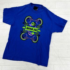 1438◎ ANNA SUI アナスイ トップス Tシャツ カットソー 半袖 ビック ロゴ プリント カジュアル ブルー レディースS
