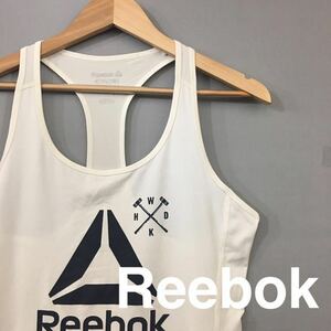 【美品・良品】リーボックReebok レディース タンクトップ ビッグロゴ フィットネス トレーニングウェア ホワイトレディース OTサイズ ♭★