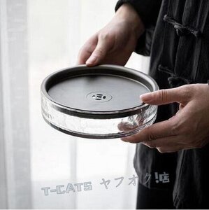 ☆新品茶器耐熱硝子 茶盤 茶こぼし ガラス 建水 けんすい 水盂 茶承　トレイ トレー　煎茶　中国茶 台湾茶 中国茶器 茶道具食器