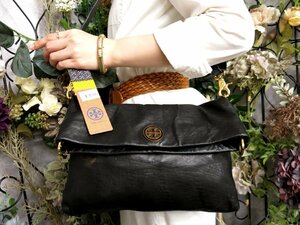 ●超美品●TORY BURCH トリーバーチ●ロゴ金具●カーフ レザー 本革●ショルダー バッグ●黒●ゴールド金具●斜め掛け●かばん●Js50645