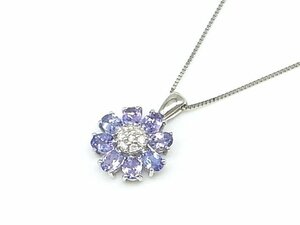 g15793　Pt850/900　タンザナイト1.36ct　D0.12ct　ネックレス　USED　美品　5.1g　45cm　アジャスター付新品チェーン