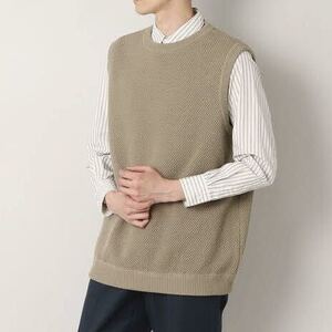 crepuscule クレプスキュール Moss Stitch Vest モスステッチベスト ニットベスト ベージュ サイズ2 クルーネック