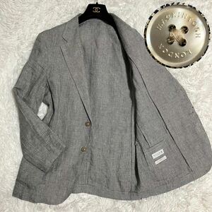 ◆美品 リネン100% L◆マッキントッシュ MACKINTOSH LONDON テーラード ジャケット アンコン チェック 千鳥柄 グレー メンズ ビジネス 春夏