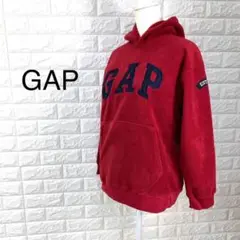 GAP レッドカラー フロントデザイン 長袖 フリースパーカー