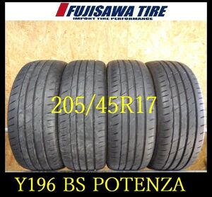 【Y196】R8212064 送料無料◆2023年製造 約8~7部山◆BS POTENZA RE004◆205/45R17◆4本